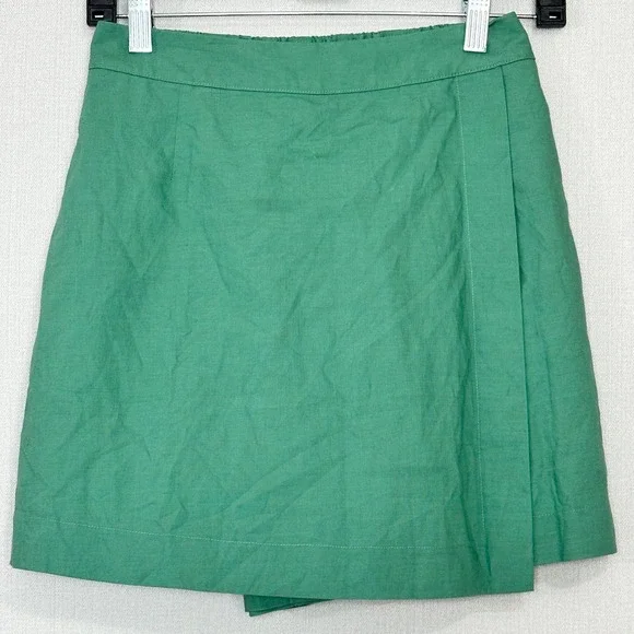 Uniqlo Green Wrap Skort XS Linen Blend High Waist Minimalist - Picture 2 of 5